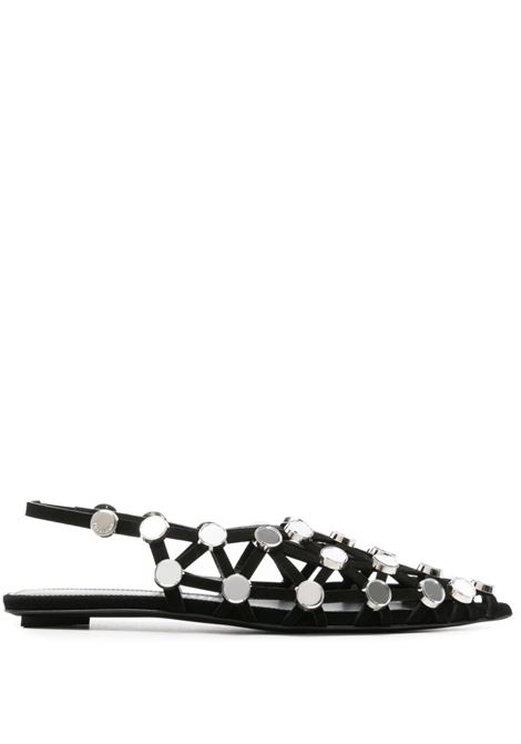 Black and silver Grid rhinestone-embellished ballerina shoes The attico - women